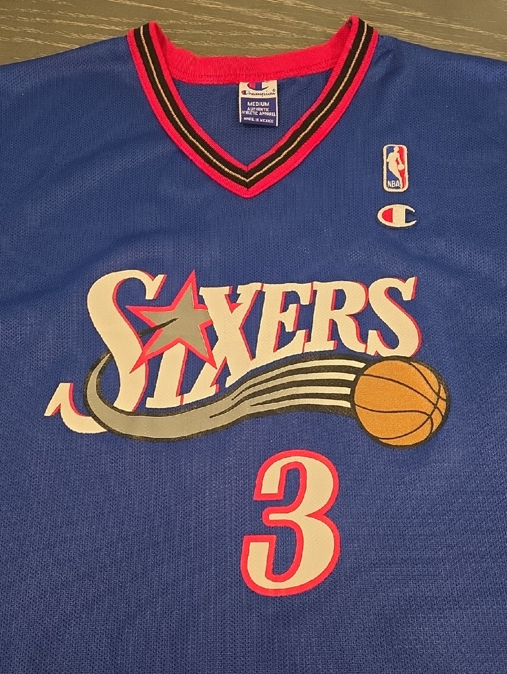 Champion Blue Sixers #3 Iverson Basketball Jersey with Red Trim